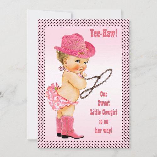 Pink Little Cowgirl Polka Dots Baby Shower Invitation