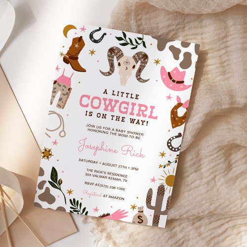 Pink Little Cowgirl Western Rodeo Baby Shower Invitation