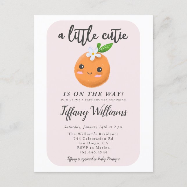 Pink Little Cutie Baby Shower Invitation Postcard (Front)