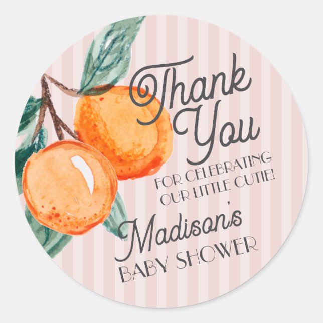 Pink Little Cutie Citrus Baby Shower Favor Classic Round Sticker (Front)