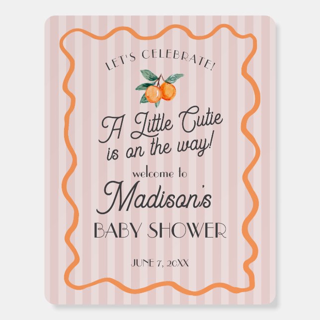 Pink Little Cutie Citrus Baby Shower Welcome Foam Board (Front)
