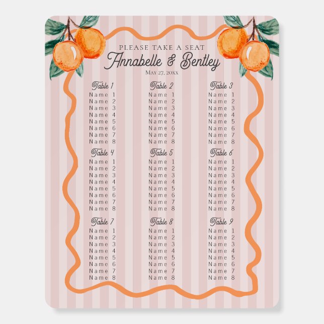 Pink Little Cutie Citrus Party Seating Chart Foam Board (Front)