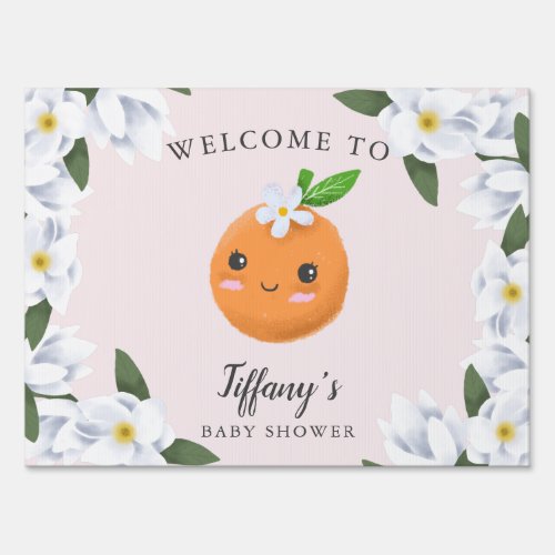 Pink Little Cutie Floral Welcome Sign