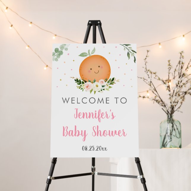 Pink Little Cutie Greenery Baby Shower Welcome Foam Board (In Situ (Stand))