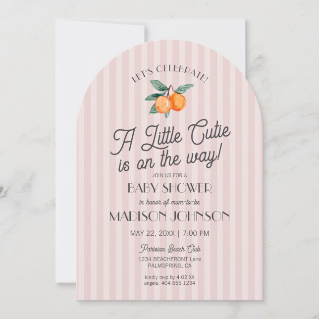 Pink Little Cutie On The Way Citrus Baby Shower Invitation (Front)