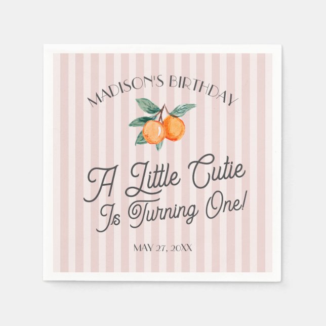 Pink Little Cutie Pastel Citrus Birthday Party Napkins (Front)