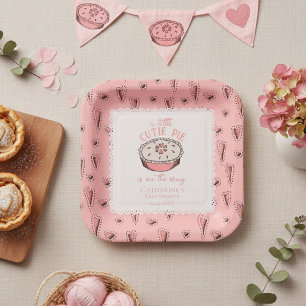 Pink Little Cutie Pie Autumn Baby Girl Shower Paper Plates