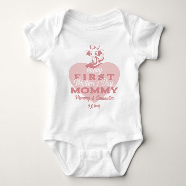 Pink Little Dragon Baby Dragon First Mother's Day Bodysuit (Front)