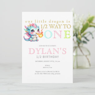 Pink Little Dragon Halfway to One 6 Month Birthday Invitation