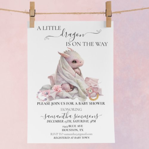 Pink Little Dragon is on the Way Baby Shower  Invitation