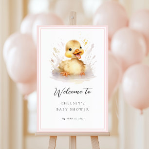 Pink Little Duckling Baby Shower Welcome Sign