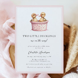 Pink Little Ducklings Girl Twin Baby Shower Invitation