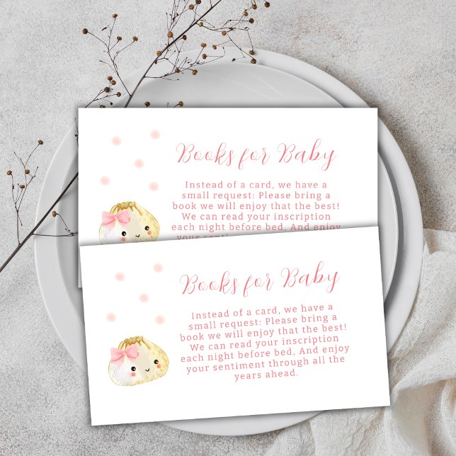 Pink Little Dumpling Girl Books For Baby Shower  Enclosure Card (Pink Little Dumpling Girl Books For Baby Shower Enclosure Card)