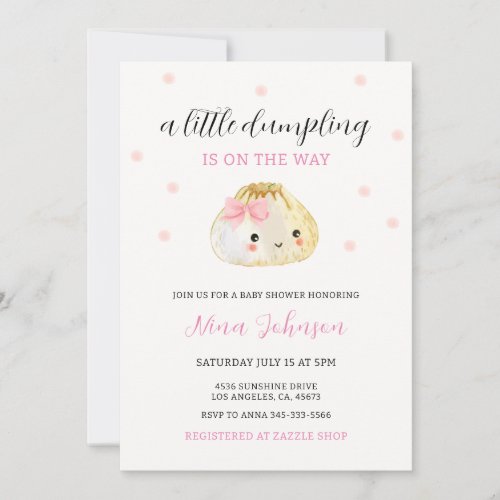 Pink Little Dumpling Is On The Way Baby Shower Invitation