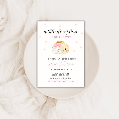 Pink Little Dumpling Is On The Way Baby Shower Invitation