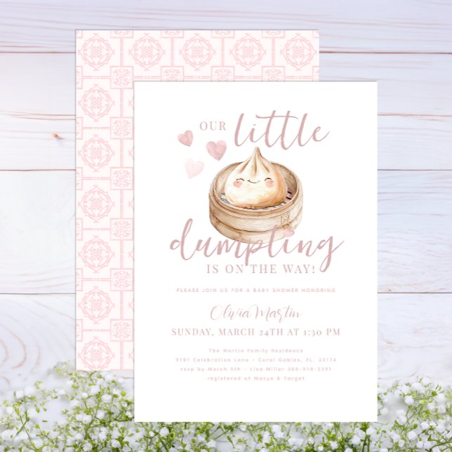 Pink Little Dumpling Watercolor Baby Shower Invitation (pink dumpling baby shower)