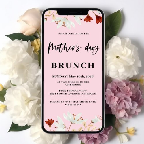 Pink Little Flowers Mothers day Brunch  Invitation