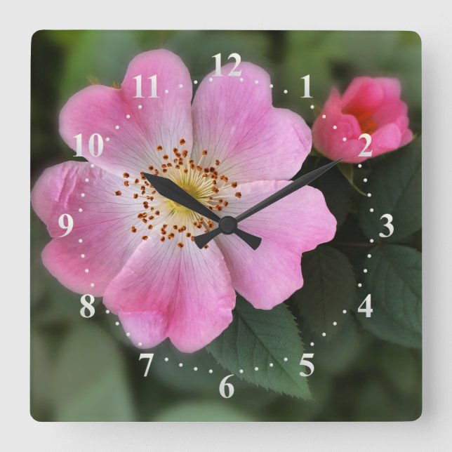 pink little flowers square wall clock (Front)