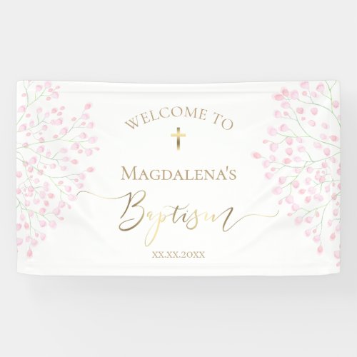 pink little flowers wreath   Baptism Banner