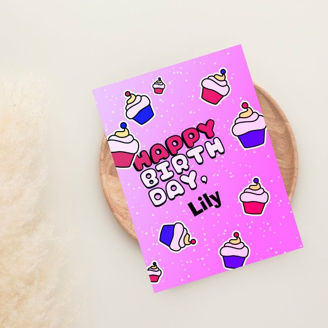 PInk Little Girl Cupcake Birthday Greeting Card (Creator Uploaded)