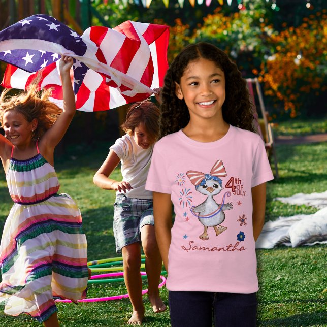 Pink Little Girl Silly Goose 4th of July  T-Shirt (Pink Little Girl Silly Goose 4th of July T-Shirt)