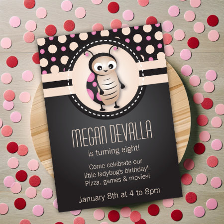 Pink Little Ladybug Birthday Party Invitation