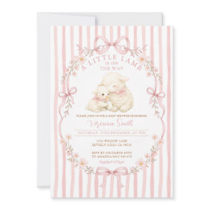 Pink Little Lamb Baby Shower Stripes Invitation