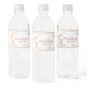 Pink Little Lamb Baby Shower Water Bottle Label