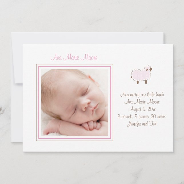 Pink Little Lamb Birth Announcement (Front)