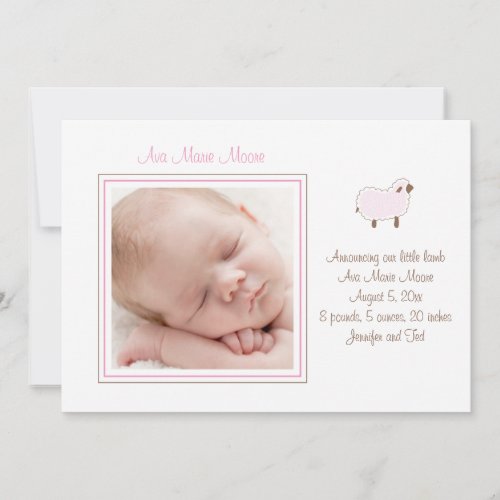 Pink Little Lamb Birth Announcement
