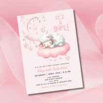 Pink Little Lamb Girl Baby Shower Invitation