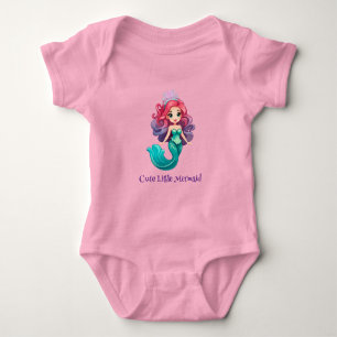 Pink little mermaid princess rainbow colorful kids baby bodysuit
