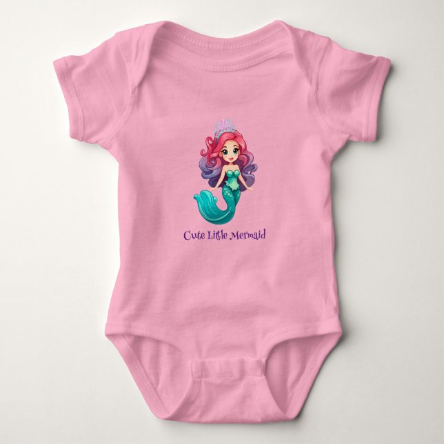 Pink little mermaid princess rainbow colorful kids baby bodysuit (Front)