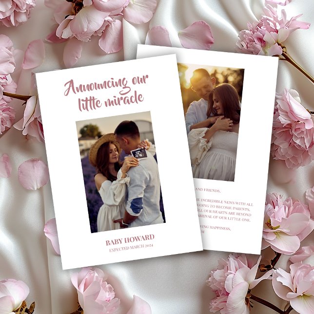 Pink Little Miracle Photo Pregnancy Announcement (Creator Uploaded)