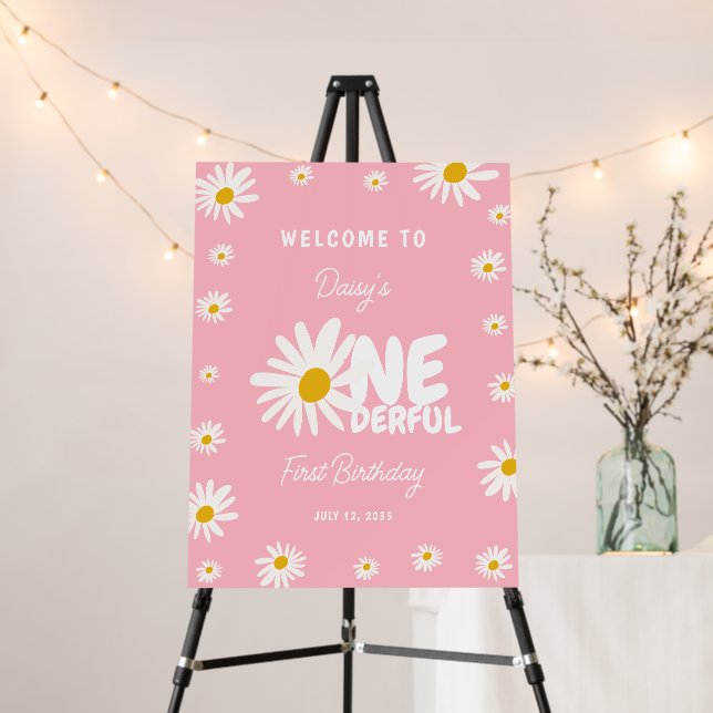Pink Little Miss ONEderful Daisy Birthday Welcome Foam Board (In Situ (Stand))
