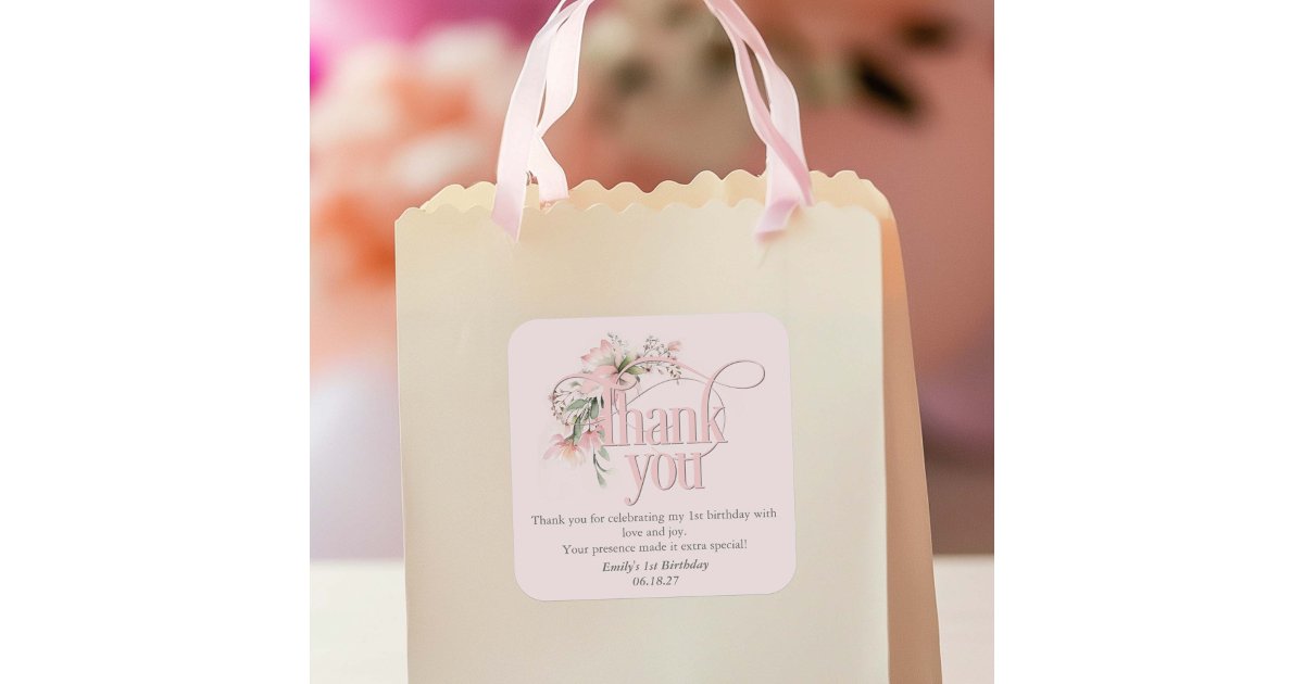 Pink Little MIss Onederful Girl 1st Birthday thank Square Sticker | Zazzle