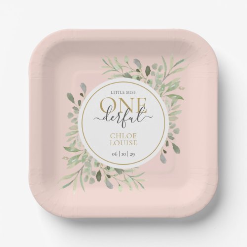 Pink Little Miss ONEderful Girl First Birthday Paper Plates