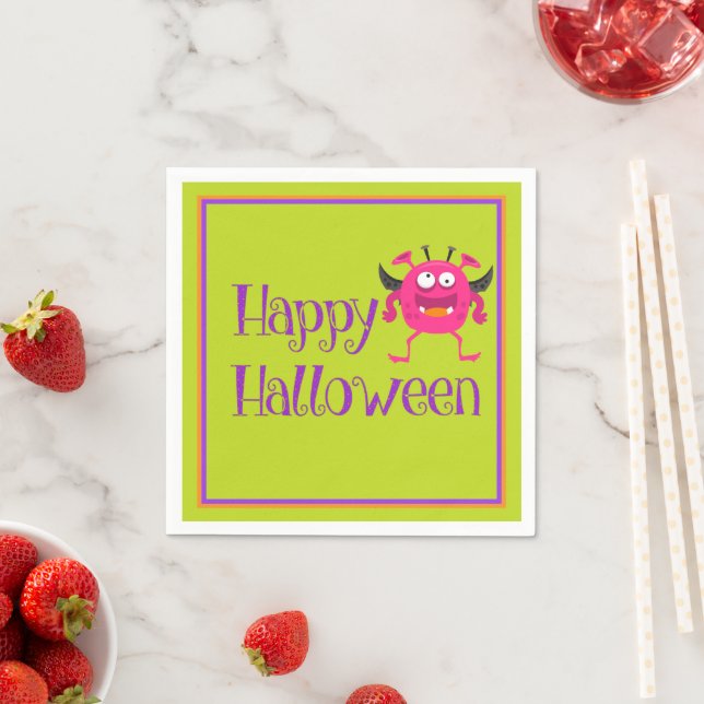 Pink Little Monster Halloween Fun Kids Napkins (Insitu)