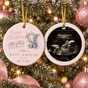 Pink Little Peanut on the Way Elephant Christmas Ceramic Ornament