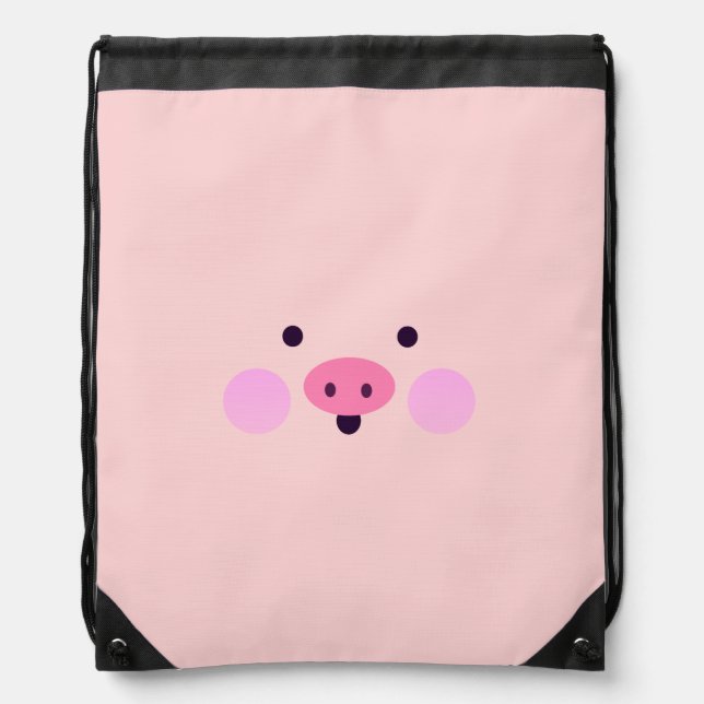 Pink Little Piggy Drawstring Backpack (Front)