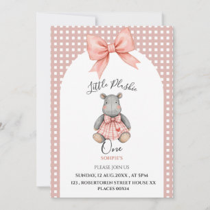 pink little plushie One birthday invitation
