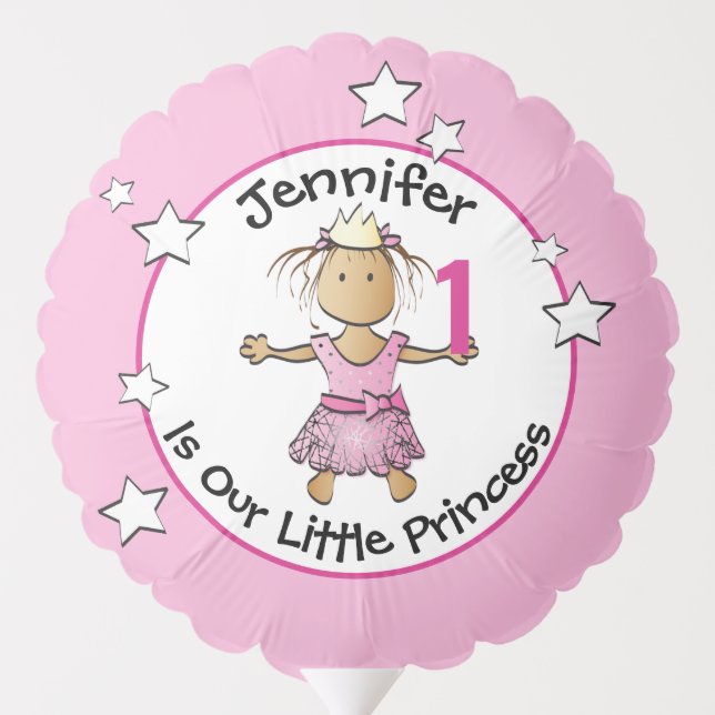 Pink Little Princess 1st Birthday Cute Cartoon  Balloon (Back)