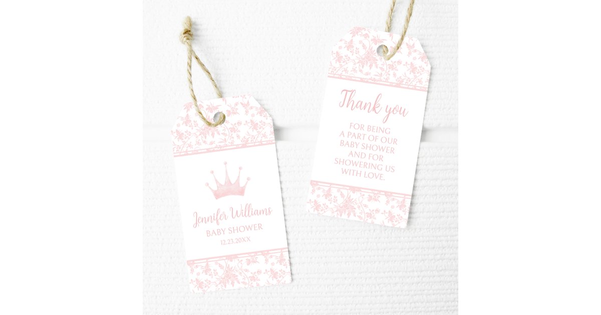 Pink little princess baby girl shower thank you gift tags | Zazzle