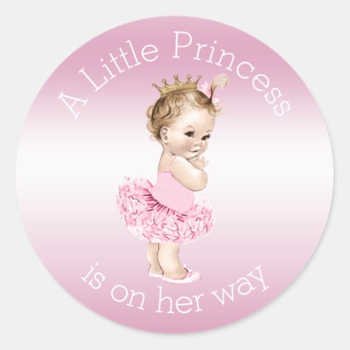 Pink Little Princess Ballerina Baby Shower Classic Round Sticker