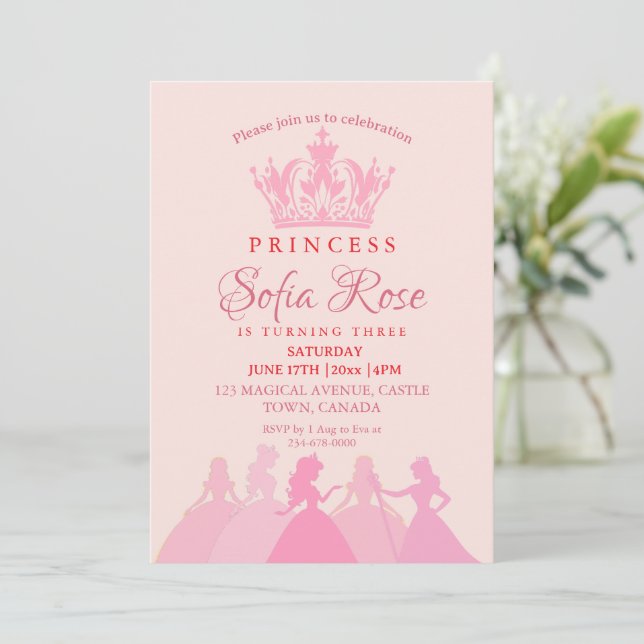  Pink Little Princess Crown Birthday Invitation (Standing Front)