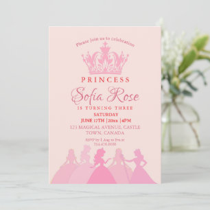  Pink Little Princess Crown Birthday Invitation