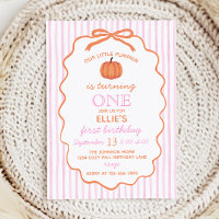 Pink Little Pumpkin 1st Birthday Invitation