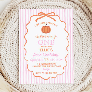 Pink Little Pumpkin 1st Birthday Invitation