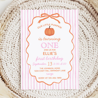 Pink Little Pumpkin 1st Birthday Invitation