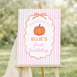Pink Little Pumpkin 1st Birthday Welcome Sign